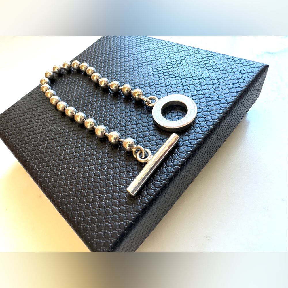 GUCCI + COA - 925 Sterling Silver Bead Bracelet Toggle 7.25” Gift Box - Picture 6 of 8
